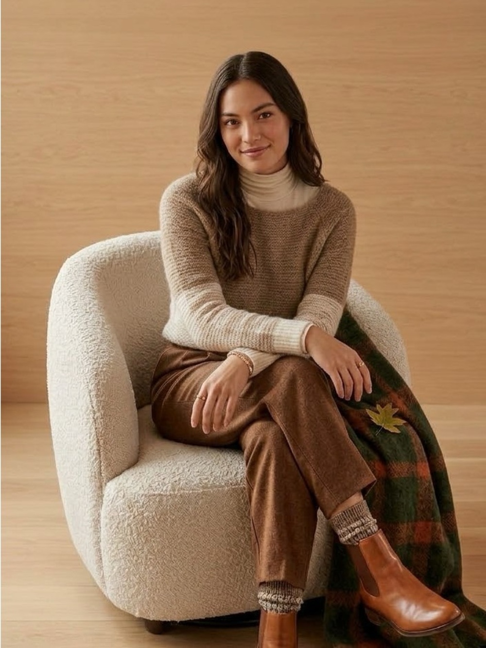Abercrombie & Fitch Two-Tone Taupe and Cream Crewneck Sweater